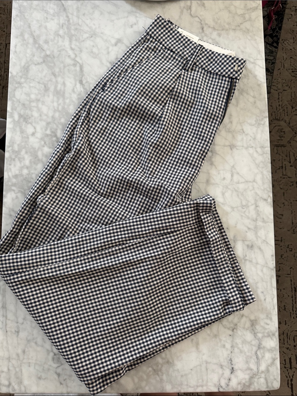 NWT Brixton Victory Gingham high waisted straight leg pants trouser navy 26